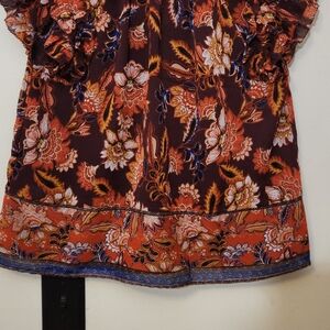 Old Navy Floral Ruffle Blouse in Orange and Brown